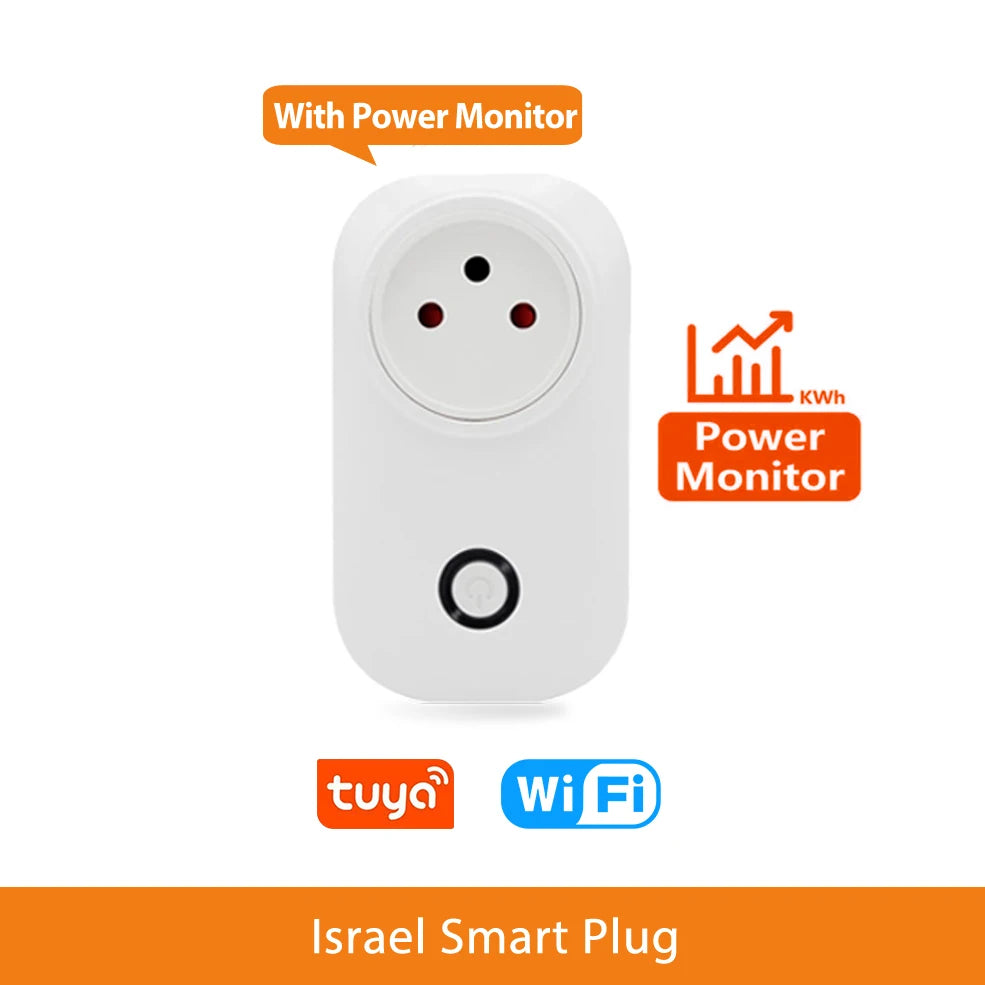 Tuya Smart Socket Israel Plug 16A Power Monitor Wifi Light Switch Smart Life Remote Control Outlet for Alexa, Google Assistant