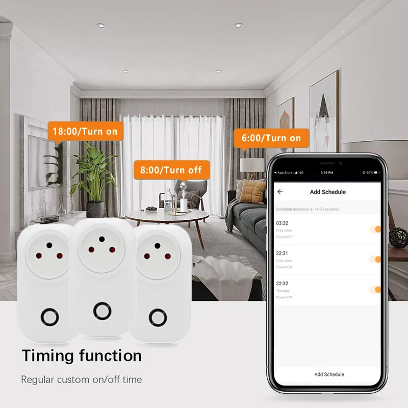 Tuya Smart Socket Israel Plug 16A Power Monitor Wifi Light Switch Smart Life Remote Control Outlet for Alexa, Google Assistant