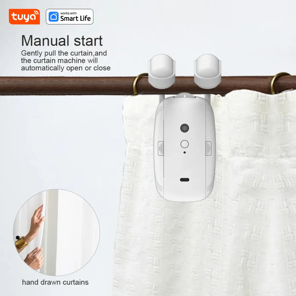Tuya Smart Curtain Robot ( Roman Rod Track) Bluetooth APP Short Range Control, Timed Switch, Pull-To-Start, 8KG Load Capacity